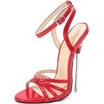 Sandali eleganti rossi numero 46 con punta aperta con cinturino per Donna 