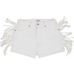 Pantaloncini scontati bianchi di cotone con frange lavabili in lavatrice per festival di jeans per Donna Wrangler 