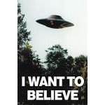 X-Files – I Want to Believe – UFO – Poster cinematografico Movie x-Files Science Fiction Sci Fi 61 x 91,5 cm + 2 listelli per poster in legno 61 cm