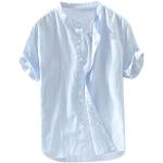 Camicie slim eleganti azzurre 3 XL taglie comode di cotone a quadri per cerimonia mezza manica 