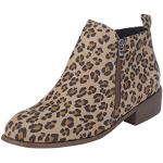 Stivali eleganti kaki numero 41 di pelle leopardati con borchie con cerniera antiscivolo con tacco per Donna 