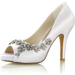 Sandali gioiello larghezza A eleganti bianchi numero 37 in similpelle con strass con allacciatura elasticizzata con tacco sopra i 9 cm per matrimonio per Donna 