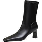 Stivali neri numero 34 di gomma con punta aperta con allacciatura elasticizzata con tacco da 5 cm a 7 cm impermeabili con tacco per Donna 