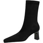Stivali neri numero 34 di gomma con punta aperta con allacciatura elasticizzata con tacco da 5 cm a 7 cm tacco chunky con tacco per Donna 