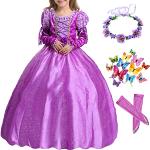 YOGLY Vestito da Principessa Rapunzel Bambina Raperonzolo Ballerina Pizzo Maxi Costume con Accessori Costume da Halloween Carnevale Cosplay Compleanno Natale Festa Vestito Fantasia Ragazza Viola