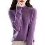 Maglie eleganti viola XL di lana merino lavabili in lavatrice per Natale manica lunga con collo alto per Donna 