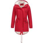 Cappotti eleganti rossi S di eco-pelliccia con cappuccio per Donna 