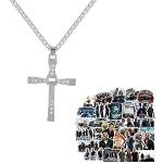 Zaky Set di 26 adesivi Fast and Fs Vin Diesel croce collana catena gioielli regalo per amico o marito, Zinco