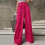 Pantaloni eleganti rosa scuro 3 XL taglie comode in poliestere da lavare a mano per la primavera a vita alta per Donna Zanzea 