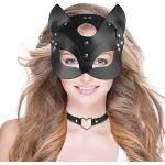 Maschere scontate nere Taglia unica di pelle traspiranti a tema gatti da animale per Donna Catwoman 